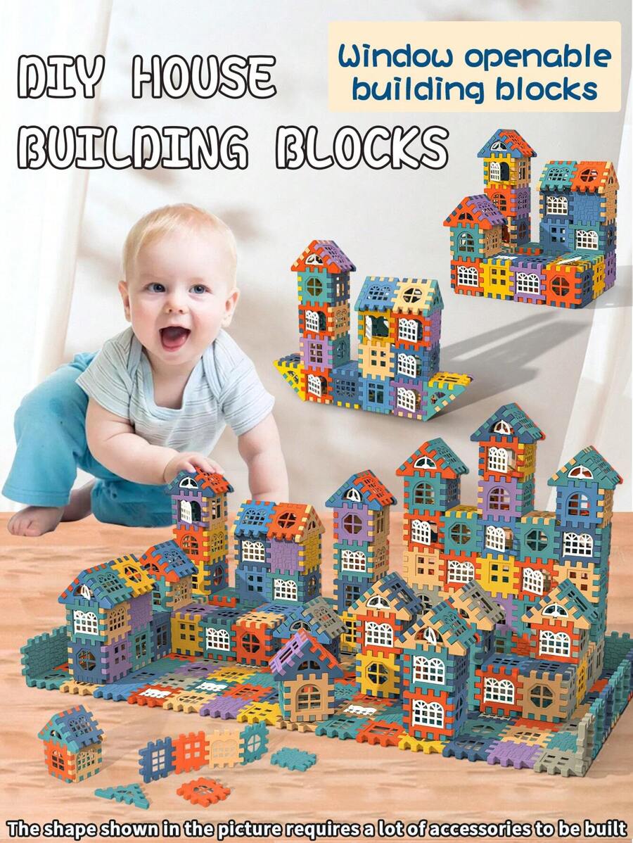64/88pcs Children's Creative Mosaic Window Blocks Of Mixed Style. Children Can Assemble Houses With Windows, Suitable For Parent-Child Interaction & Educational Classroom Training, Ages 0-12 Room Decoration Winter Gifts