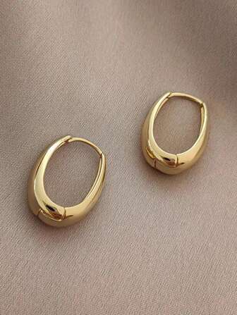 1 par de pendientes pequeños con forma de cacahuete chapados en oro, de estilo coreano minimalista, aptos para uso diario, fiestas, como regalo para el Día de San Valentín, mamá, madre, Día de la Madre, regalo