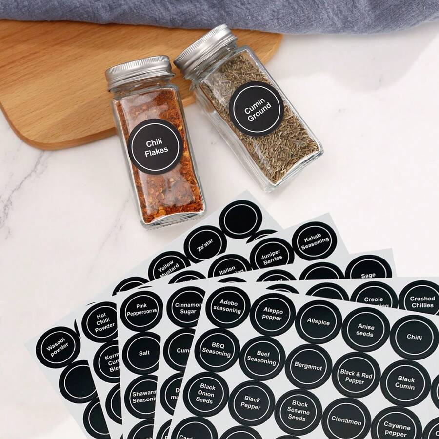 5sheets Of Spice Jar Labels In English, 149 Printed Labels + 31 Blank Labels For Categorizing Sugar, Salt, Chili Powder And Other Condiments, 3.5cm Round Shape Wedding Party Gift Bags - Black - View 1