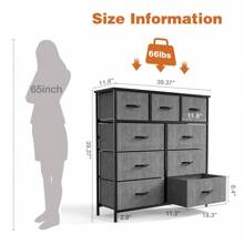 Sweetcrispy 9 Tall Fabric Clothes Cabinet Storage Organizers And Wood Top Surface Table Chest Of Drawers, 9 Drawer Dresser,Grids Grid Cabinet  Fabric Storage Tower For Bedroom, Hallway, Entryway, Closet, Tall Chest Organizer Unit With Fabric Bins, Steel Frame, Wood Top, Easy Pull Handle, Charcoal - 灰色 - 查看 5