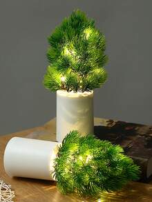 人工雪松花束夜燈,適用於家居裝飾、床頭櫃裝飾和酒吧裝飾(不含3xaaa電池) - 綠色 - 查看 4