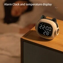 1pc White Usb Charging Cute Cat Styled Clock With Timer, Alarm, Temperature Display, Function, Suitable For Home, Office, Students - White - View 5