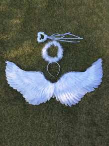 3pcs Angel Wings Costume Decoration, Swallow Shaped White Feathered Wings, Costume Party Props,Halloween Costume Angel Halo Prom