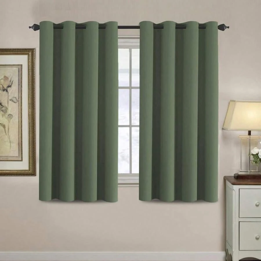 H.VERSAILTEX Blackout Curtain For Living Room Small Window Kitchen Blackout Curtains Energy Saving Solid Grommet Blackout Drape - 古銅綠 - 查看 1
