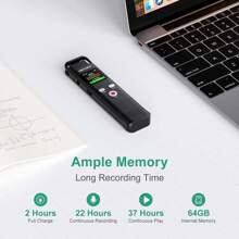 Mechen 64gb語音激活錄音筆,7級靈敏度降噪,usb C,1536kbps,音樂播放,麥克風,pin碼 - 黑色 - 查看 5