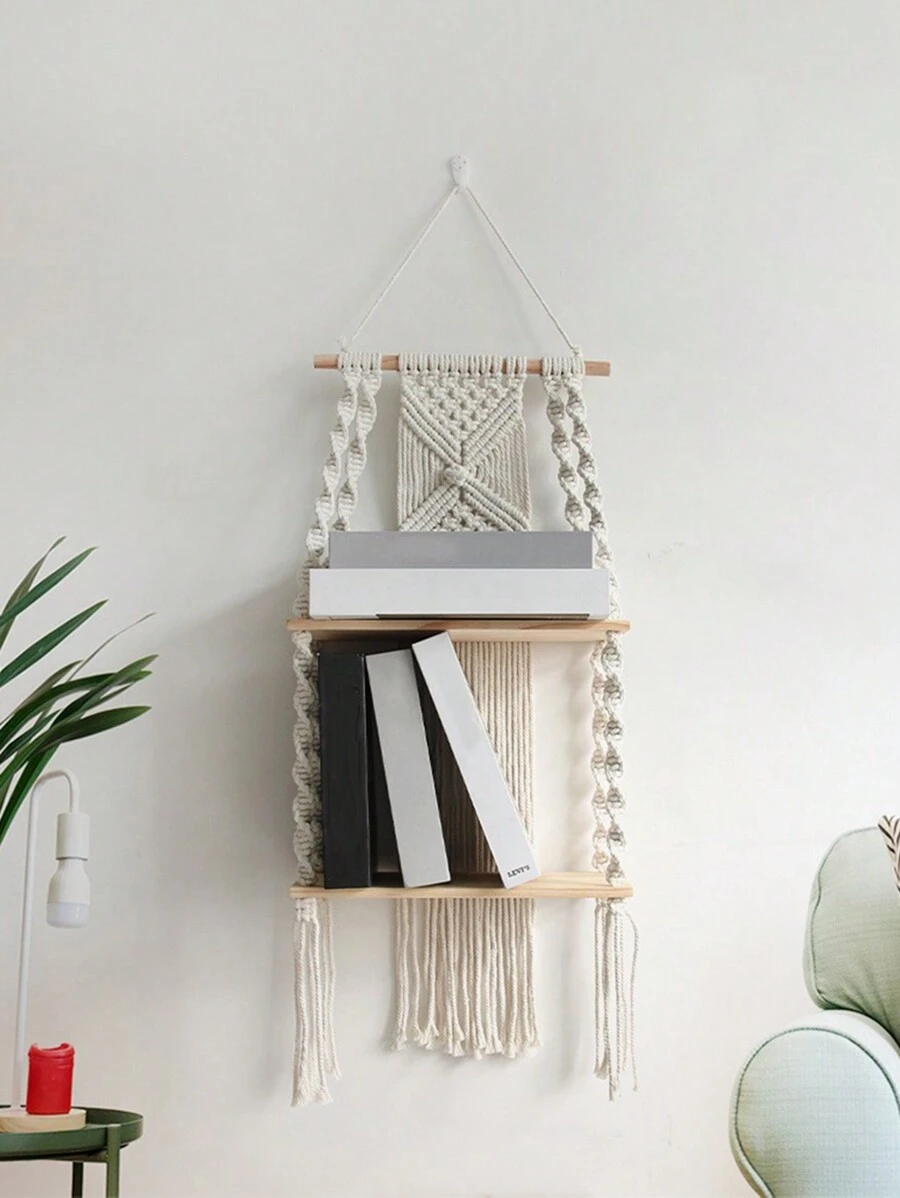 1PC Frame Hanging Plant Shelf, 2-layer Practical Frame Wall Mounted Shelf, Floating Shelf, Home Gifts - Beige - View 1