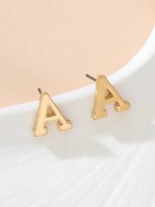 1對時尚金屬極簡風格26個字母耳針,女士生日禮物 - 金黃色 - 查看 5