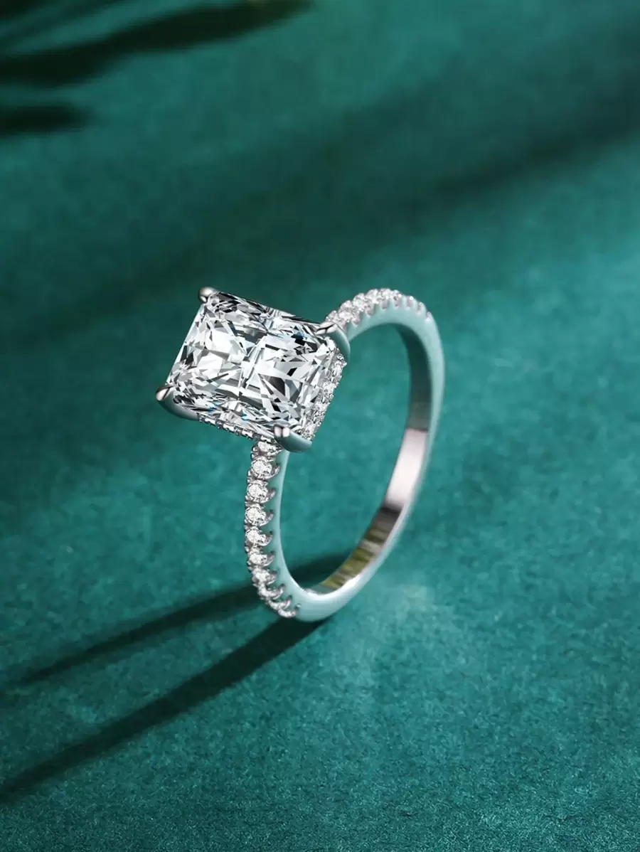 1個925純銀經典奢華長方形閃閃發亮5a立方氧化鋯女戒指,適用於女性婚禮訂婚首飾禮物新娘珠寶