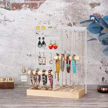 1個5層耳環展示架,配有木質基座和戒指托盤,珠寶組織架,金屬6鉤頸鍊掛式儲物塔,白色桌面珠寶橫架,適用於手鐲,手錶和穿孔,白色 - 白色 - 查看 2