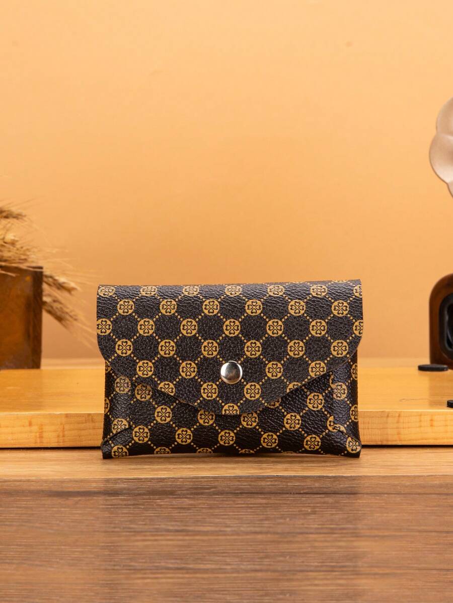 Polka Dot Seamless Handmade Diy Card Wallet - Coffee Brown - View 1