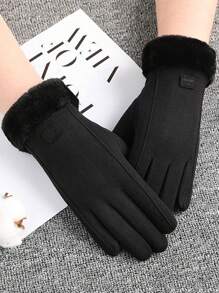 Black Thermal Winter Gloves With Sleek Design - Black - View 2