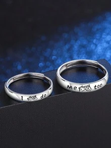 FOREVER QUEEN 1套925純銀情侶戒指,男女戒指,永恆戒指,承諾戒指,可調節開放戒指,情人節禮物 - 銀色 - 查看 6