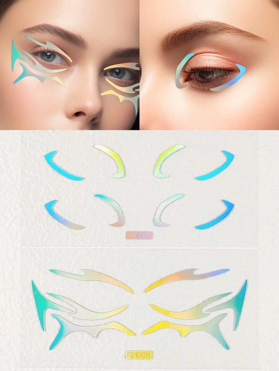 2 Pcs/Set Eyeliner Makeup Stickers Holographic Face Stickers Self-Adhesive Eyeliner Decorations - Multicolor - View 1