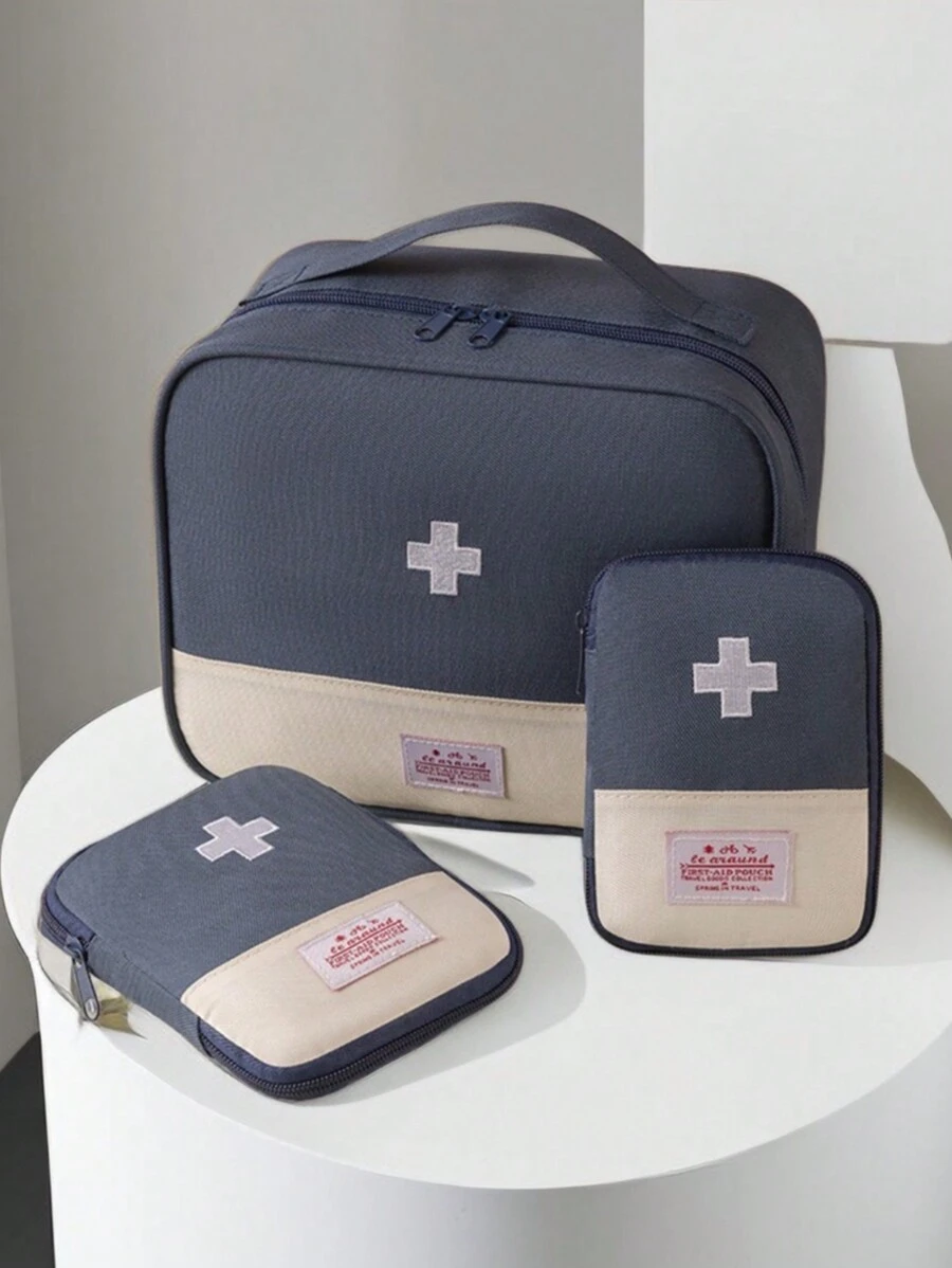 3pcs Portable Oxford Fabric First Aid Kit, Large Capacity Medicine Storage Bag For Emergency And Travel Medicine Bag Medicine Storage Bag Medicine Organizer First Aid Kit First Aid Bag Travel Accessories Travel Organizer Travel Essentials Travel Stuff Travelling Bag College Vacation Cruise Summer Holiday Essentials For Outdoor Camping Hiking Hunting