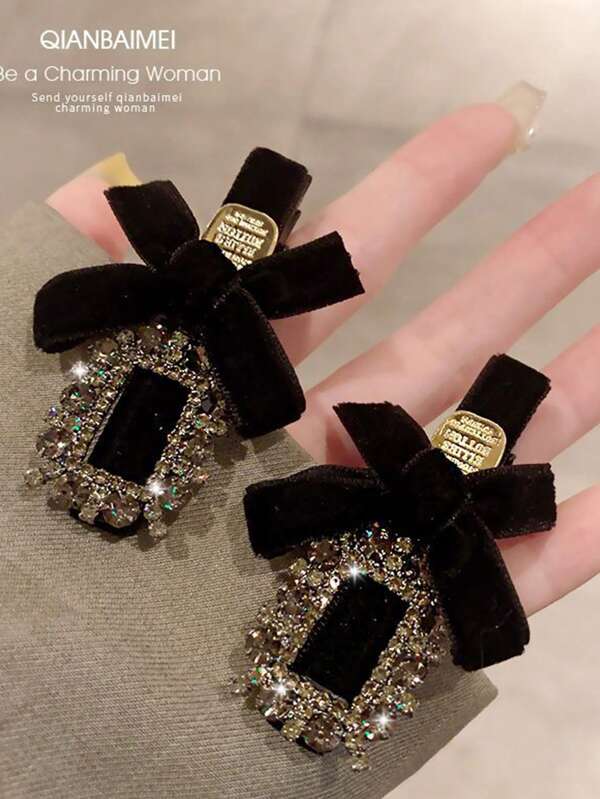 2pcs/4pcs/6pcs Set Elegant Rhinestone Embellished Bow Hair Clips For Women, School Stuff, College, Bows, Cute, Looks Of Party