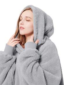 Bedsure Mother's Day Wearable Blanket Hoodie, Cozy Sherpa Hoodie Blanket, Warm Hooded Blanket Sweatshirt With Pockets, For Spring Decor, Wedding Decor, Easter Decor, Room Decor, Home Decor - 灰色 - 查看 5