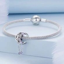 bamoer 1 PC 925 Sterling Silver Purple Shining Stone Collection Charms Love Drop Pendant fit for Charm Bracelet Vintage Pattern Beads