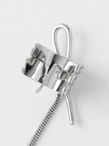 1个优雅链条发夹，女士马尾辫配饰，休闲蝴蝶结情人节发夹，发爪夹，发卡，学习用品，发饰，头部配饰，女士发饰 - 銀色 - 查看 4