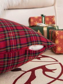 1pc Red Plaid Polyester Throw Pillow Cover, Vintage Christmas Style Sofa Cushion Cover Suitable For Christmas, Thanksgiving, New Year, Living Room, Dining Room - Red - View 4