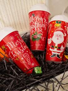 1pc Red Christmas Ice Cream Cone Lid Straw Cup - Red Christmas English model - View 6