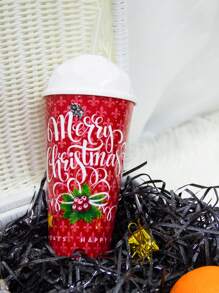 1pc Red Christmas Ice Cream Cone Lid Straw Cup - Red Christmas English model - View 4