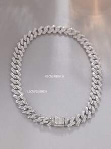 CVNANA 1 件歐美街頭風格時尚鏈條水鑽裝飾男女翻蓋吊墜項鍊,配銀色鑽石形手鍊,多種尺寸可供情侶首飾 - 銀色 - 查看 2