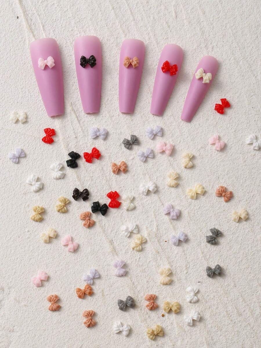 50pcs/Bag Autumn Y2K Gothic Multicolor 3D Fingertip Bow Mini Matte Nail Decoration DIY Simple Halloween Cute Mini Butterfly Mixed Pack Women's Art Collection Christmas Style Nail Art Ornaments Goth