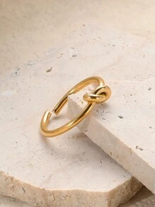 1 Pieza Elegante Anillo Abierto De Acero Inoxidable Con Diseño De Nudo - Amarillo Oro - Ver 3