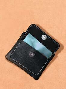 1pc Solid Color Minimalist PU Leather Coin Purse Large Capacity Multifunction With Money Holder Zipper Wallet For Credit Card With Zipper Card Holder Portable Waterproof Small Wallet For Travel And Daily For Men And Women Travel Accessories Wallet Keychain - Black - View 4