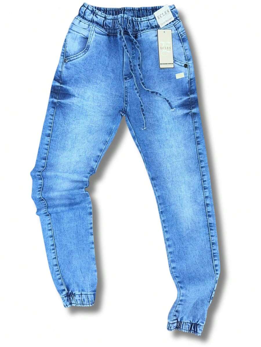 Calça Jogger Jeans Infantil para Meninos - Lavagem Média - Visão 1