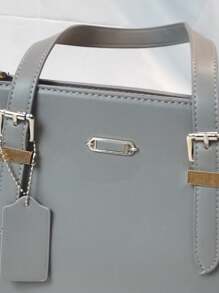 純色極簡主義方形肩袋,適用於日常生活 - 灰色 - 查看 2