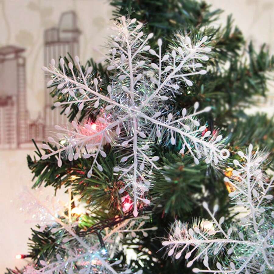 5入組聖誕雪花裝飾,掛飾,帶繩小雪花,節日裝飾用於聖誕樹上 - 白色 - 查看 1