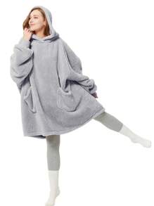 Bedsure Mother's Day Wearable Blanket Hoodie, Cozy Sherpa Hoodie Blanket, Warm Hooded Blanket Sweatshirt With Pockets, For Spring Decor, Wedding Decor, Easter Decor, Room Decor, Home Decor - 灰色 - 查看 2