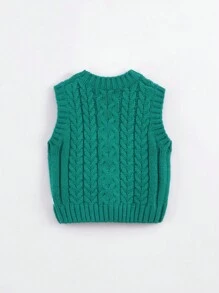 Boys' Casual And Fashionable Solid Color Round Neck Knit Vest For Autumn