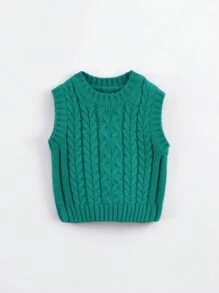 Boys' Casual And Fashionable Solid Color Round Neck Knit Vest For Autumn