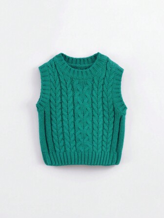 男童休閒時尚純色圓領針織背心,適用於秋季