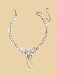 1 Pieza Collar Con Forma De Mariposa De Cristal Con Pedrería En Cadena - Blanco - Ver 2