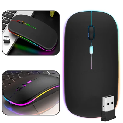 Mouse Sem Fio Recarregável Led Carregador Bateria Rgb DPI Ajustavel Wireless Ergonomico Ultra Fino