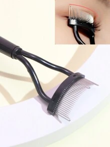 1pc Portable Eyelash Comb With Cover Fine-tooth & Dense-tooth Design Eyelash Separator Mascara Applicator Cosmetics Tool - Black - View 4