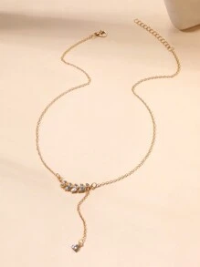 水鑽樹葉和水滴吊墜Y字項鍊