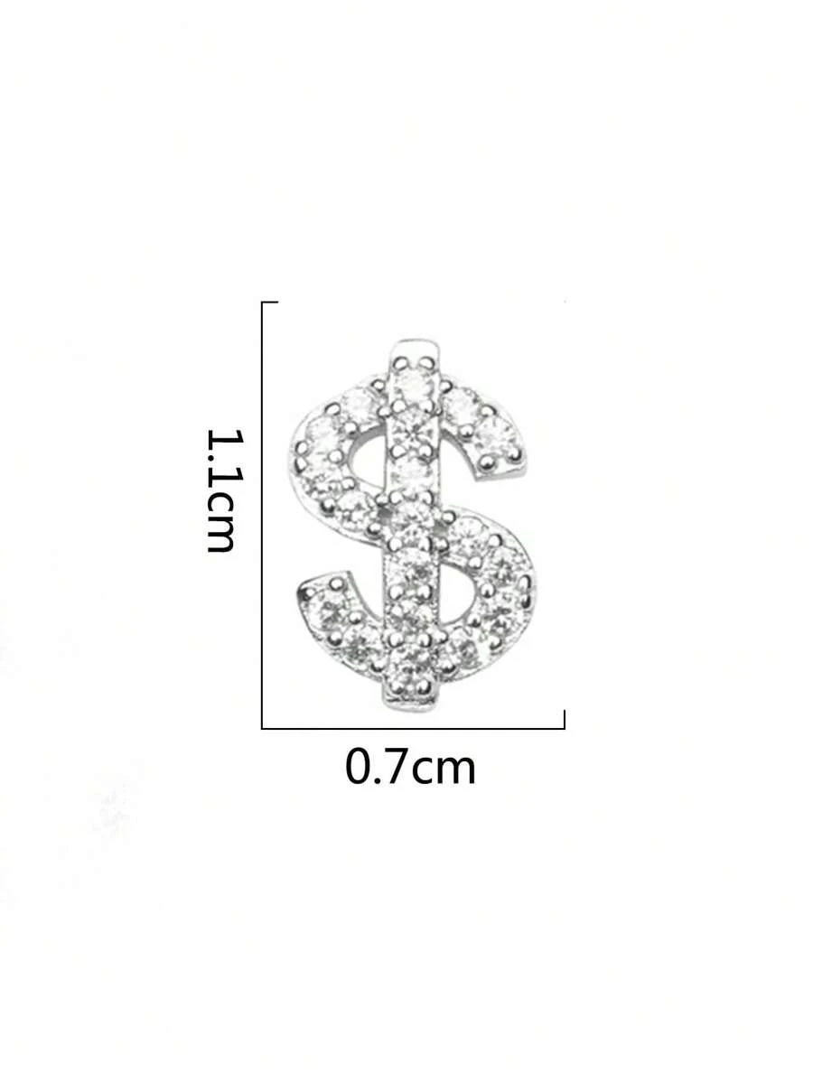 1pc Glittering Dollar Sign Shaped Ear Stud Men's Earring - Silver - View 1