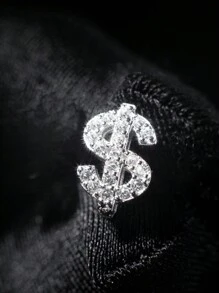 1pc Glittering Dollar Sign Shaped Ear Stud Men's Earring - Silver - View 3