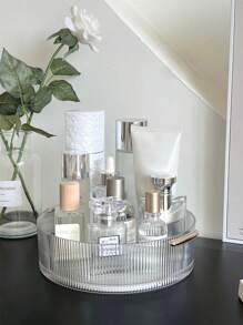 1 件旋转美容收纳托盘可 360 度旋转透明桌面置物架适用于化妆品香水项链戒指浴室用品厨房用品梳妆台收纳托盘浴室办公室厨房 - 無色 - 查看 2