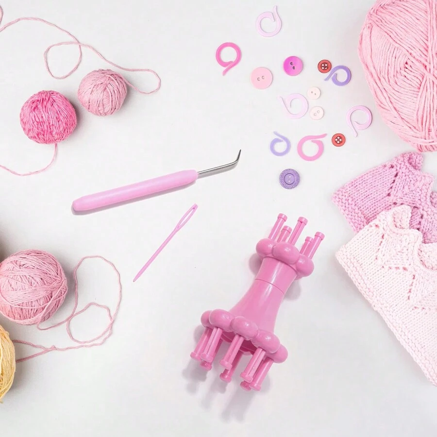 3pcs/set Mini Double-head Knitting Loom Machine, Crochet Hook, Plastic Needle, Suitable For Children's Weaving Ropes, Flowers, Ornaments, Diy Crafts, Knitting Tools For Intellectual Development - Multicolor - View 1