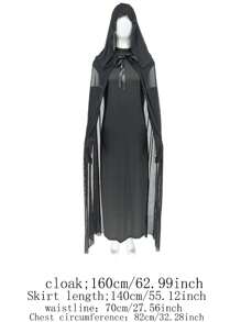 4入組萬聖節成人cosplay女巫服裝,黑色紗裙女巫套裝(包含一件連身裙、一件披風和一雙手套) - 黑色 - 查看 7