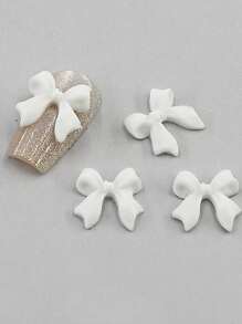 50pcs Resin White Bowknot & Streamers 3d Nail Art Decoration With Rhinestone Nail Accessory DIY Nail Charms Nail Gems Nail Supplies