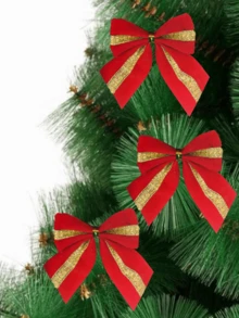 kit 12 un Laço Decorativo lacinho para arvore de natal enfeite natalino c/ fita dourada 6,5 cm Luxo - Vermelho - Visão 2