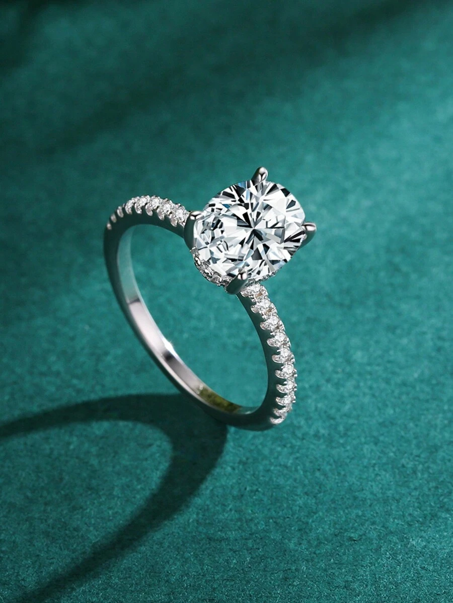 1枚时尚925纯银椭圆形5A级立方氧化锆戒指，女士奢华结婚订婚珠宝礼品 - 銀色 - 查看 1