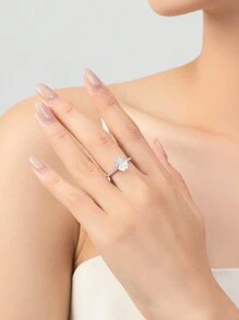 1pc Fashion 925 Sterling Silver Oval 5A Cubic Zirconia Ring For Women Luxury Wedding Engagement Jewelry Gift - Silver - View 2