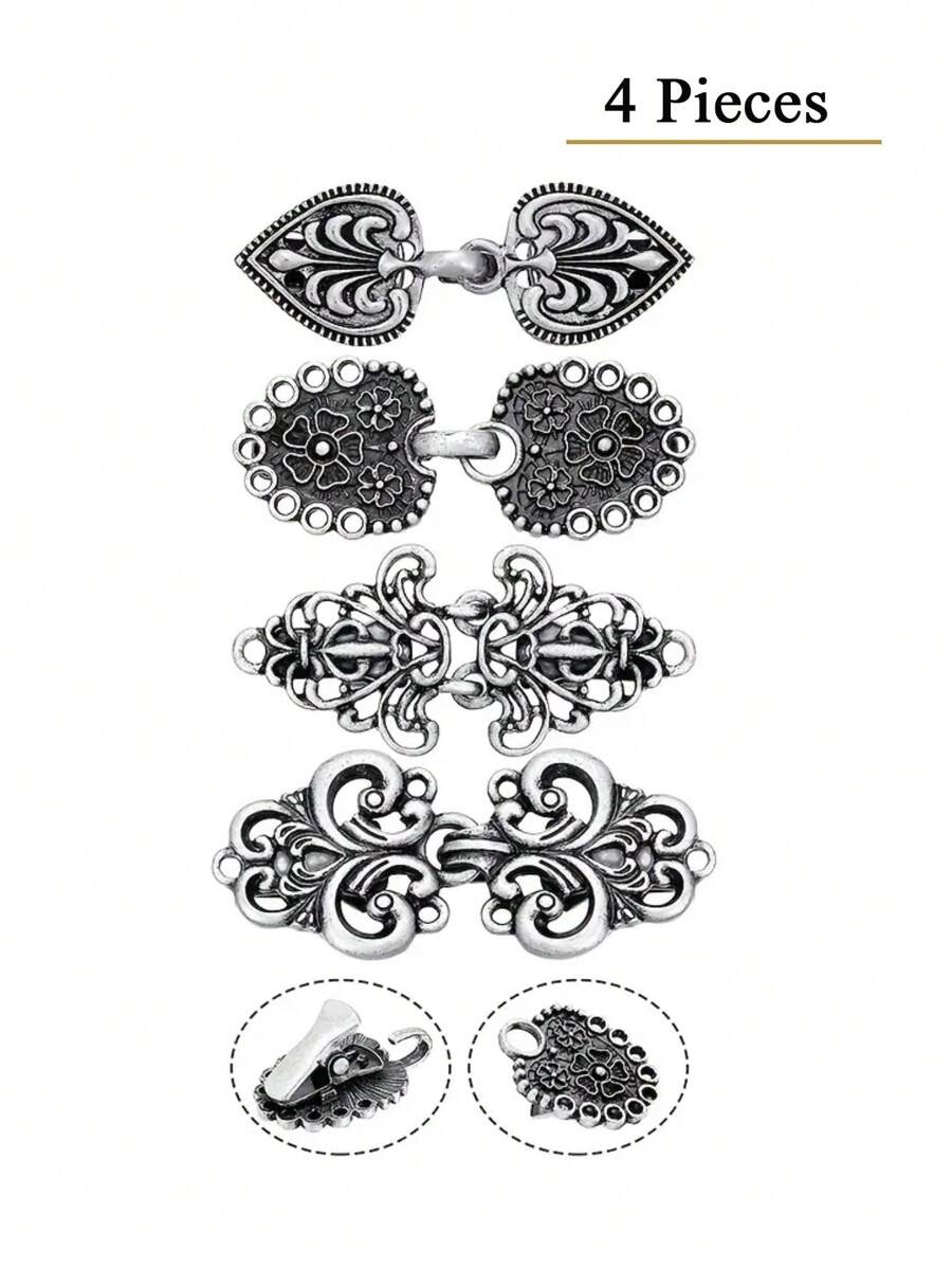 4pcs/Set Sweater Clips Shawl Cape Clasp Retro Floral Pattern Cardigan